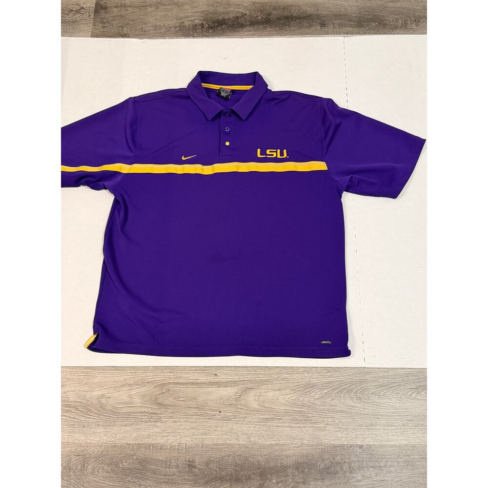 Nike LSU Tigers Dri-FIT Polo Shirt Mens Large Purple Gold